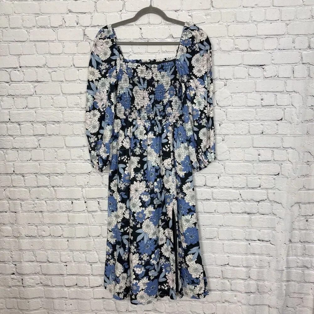 J Crew Linen Daydream Dress in Blue Zinnia Floral Print Women XS Knee Length